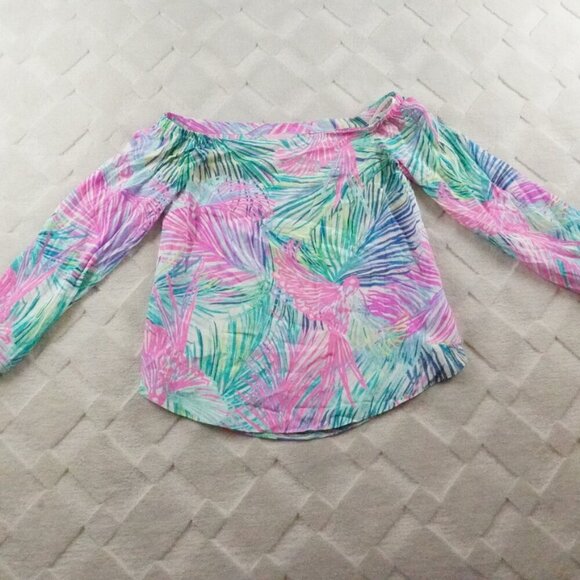 Lilly Pulitzer Silk Off The Shoulder Top Womens Extra Small Floral Vibrant - Picture 1 of 9